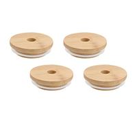 Ciieeo 4pcs Bamboo Cover for Glass Bottle Jar Lids Straw for Storage Containers and Mason Jars