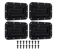 Ciieeo 4pcs Black Metal Spring Loaded Recessed Flight Case Handles with Screws, Heavy Duty Pull Handles for Toolbox, Storage Chest and Speaker Box Industrial Hardware