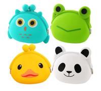Ciieeo 4pcs Cartoon Silicone Coin Purse Set, Small Compact Pouch for Coin and Earphone Storage, Creative Adorable Design, Reward for Learning to Save