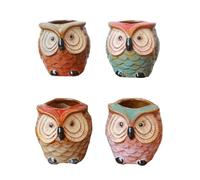 Ciieeo 4pcs Ceramic Owl Shape Succulent Planter Pots, Animal Flowerpots for Indoor Desktop Garden Plant Decoration, Mini Ceramic Flower Pot Set for Succulent Plants
