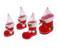 Ciieeo 4pcs Christmas Hanging Boots Christmas Candy Bag Pendant Stocking Filler Xmas Pouch for Home Restaurant Club Small Red Plastic Flocking