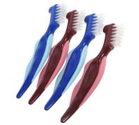 Ciieeo 4pcs Double-Sided Denture Brush Set for Seniors, Gum Toothbrush and Retainer Cleaning Tools with Red Blue Handles, Suitable for Braces and False Teeth Maintenance