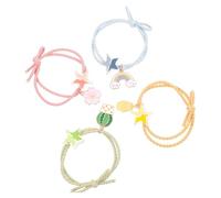 Ciieeo 4pcs Elastic Hair Ties Hair Rings with Floral Milk Tea Hot Air Balloon and Rainbow Colors Soft Ponytail Holders for Women for Daily Styling