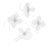 Ciieeo 4pcs Flower Hairpins Set White Silk Flowers and Pearl Accents Includes 2 Four-petal Clips 1 Three-petal Clip Bridal Wedding Hair Accessories for Women and Brides