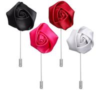 Ciieeo 4pcs Men’s Alloy Brooch Pin Set Black Deep Red Silver Rose Red Flower Lapel Pins for Men’s Suit Accessories Decorative Collar for Formal Wear