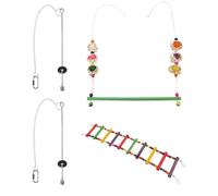 Ciieeo 4pcs Parrot Swing Chicken Perch Set with Wooden Ladder and Fruit Vegetable Stick Holder for Bird Cage Resting Feet and Foraging Activity