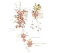 Ciieeo 4pcs Pink Bridal Hair Comb Set Alloy Alternative for Tiara and Crown Exquisite Designed Hair Accessories for Bride and Bridesmaid Suitable for Engagement and Special Occasion