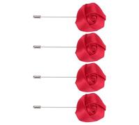 Ciieeo 4pcs Red Rose Corsage for Men, Handmade Chiffon Flower Brooch with Long Metal Needle, Christmas Decoration, Stylish and Versatile Accessory for Holiday Suits and Shirts