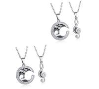 Ciieeo 4pcs Set Musical Note and Moon Link Chain Puzzle Pendant Necklace Crystal Rhinestones Couple Jewelry for Lovers Matching Couple Pendants