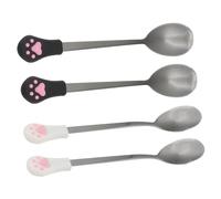 Ciieeo 4PCS Stainless Steel Dog Cat Food Spoon Set with Black and White Paw Design, Pet Can Scoop for Feeding Dogs and Cats, Sturdy Metal Pet Food Scooper for Home Use