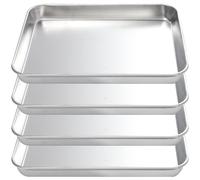 Ciieeo 4pcs Stainless Steel Roasting Trays, Multi Function Baking Sheets, Small Oven Steam Pan, Rice Noodle Roll Plate, Flat Bottom Cooking Platter, Camping Metal Food Container Set, 8.9X5.8X0.5In