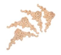 Ciieeo 4PCS Unpainted Solid Wood Appliques Intricate Rose Corner Carvings DIY Wood Onlays for Furniture Walls Doors Cabinets Easy Installation Decorative Decals for Home Artwork