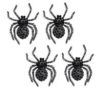 Ciieeo 4pcs Vintage Halloween Black Spider Brooch Pins with Rhinestone Decoration, Animal Collar Pins Clothing Brooches for Women’s Party and Costume Accessories