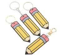 Ciieeo 4pcs Wooden Pencil Shaped Keychains with Eye-catching Rainbow Design, Fine Workmanship, Yellow Colour, for Festival Or Special Occasion Accessories