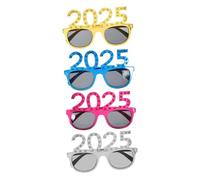 Ciieeo 4pcs Year Party Rhinestone Eyeglasses Material Funny Photo Props for Adults Gold Silver Blue Rose Red Frame Stylish Year's Eve Accessory