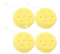 Ciieeo 4pcs Yellow Round Bath Sponges Exfoliating Body Loofah Sponge Set for Shower and Bathing, Soft Sturdy Shower Accessories for Gentle Skin Scrub