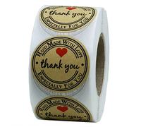 Ciieeo 500pcs Roll Kraft Paper Heart Stickers with Strong Adhesiveness and Self-Adhesive Function, Handmade Label Stickers for Sticking on Furniture and Biscuit Bags