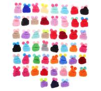 Ciieeo 50pcs Diy Mini Knit Hats Knitted Christmas Hat Ornaments Pom Pom Jewelry for Doll Decor