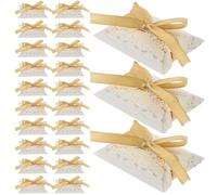 Ciieeo 50pcs Pillow Shape Paper Candy Treat Boxes with Ribbons, Compact and Easy to Use Decorative Boxes for Celebrations and Diy, Elegant Gold Pattern Design