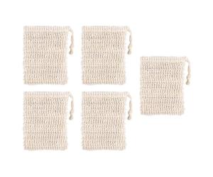 Ciieeo 5pcs Bathing Soap Saver Pouch with Drawstring Soft and Comfortable Ramie + Jute Material Light Yellow Soap Pocket and Foaming Net for Shower Use