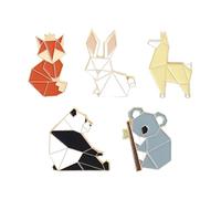 Ciieeo 5pcs Cartoon Animal Brooch Set with Red Fox, Panda, Rabbit Origami Style Decorative Pins for Women’s Sweater Corsage Party Clothing Accessories