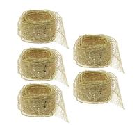 Ciieeo 5pcs Christmas Glitter Sheer Mesh Ribbon 2 Meter Roll for DIY Crafting and Gift Wrapping, Gold Decorative Ribbon for Making Bows, Wreaths, and Holiday Decorations