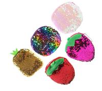 Ciieeo 5pcs Sequin Purse Small Wallet for Coins and Changes Bag with Lightweight Plush Material, Fashionable Strawberry and Pineapple Shapes, Graduation Gifts for Work and Journey