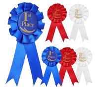 Ciieeo 6pcs Award Rosette Ribbon Set with First, Second, Third Place Prize Ribbons in Blue, Red, and White for Sports Competitions, Classroom Recognition, and Event Awards