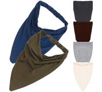 Ciieeo 6pcs Bohemian Elastic Large Triangle Bandana Scarf for Women, Non-slip Solid Color Hair Bandanas Set with Grey, Cream, Dark Grey, Coffee, Blue Dark Green for Daily Wear