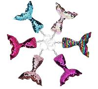 Ciieeo 6pcs Mermaid Tail Keychain with Bag Hanging Decor Mermaid Party Favors in Pastel Deep Purple Holographic Rose Red Pink and Lake Blue for Birthday and Everyday Use