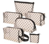 Ciieeo 6pcs Mesh Heart Makeup Bag Set Small Portable Cosmetic Pouches with Zipper for Women Travel Storage Organizer in Beige Mesh and Black Heart Design