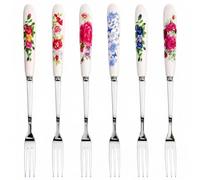 Ciieeo 6pcs Stainless Steel Dessert Forks, Ceramic Handles Multi Design Small Fork, Cake Fruit Snack Tasting Cutlery, British Afternoon Tea Pastry Vintage Floral Tableware Set, 15.5cm