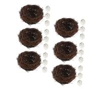 Ciieeo 6set Artificial Bird Nests with Lifelike Eggs Weatherproof Handwoven Twig Design for Outdoor Garden Balcony and Birdcage Decoration Low Maintenance Country Style Craft Supplies