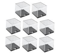 Ciieeo 8 Pcs Transparent Mineral Specimen Display Storage Boxes Plastic Cube Collection Cases with Black Base Dustproof Showcase for Crystals and Collectibles