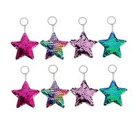 Ciieeo 8pcs Glitter Flipping Sequin Star Shape Key Rings Colorful Christmas Keychains for Bags Backpacks Keys Safe Five Point Decorative Ornaments Blue Pink Rose Red and Rainbow