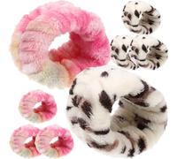 Ciieeo 8pcs Waterproof Flannel Wrist Bands for Washing Face Soft Absorbent Wrist Wraps with Colorful Blue Pink Rainbow and Leopard Patterns for Skincare and Daily Use