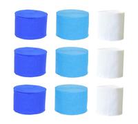 Ciieeo 9 Rolls Crepe Paper Streamers Party Decorations Paper Ribbons in White Sky Blue Royal Blue Hang Birthday Festival Streamer for Wedding and Celebration Decor