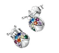 Ciieeo 925 Sterling Silver Ladybug Ear Studs Zirconia, 1 Pair Colorful Insect Earrings for, Fashion Ear Pendants Suitable for Daily Wear