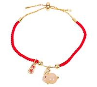 Ciieeo Adjustable Braided Rope Rabbit Charm Bracelet, Red Resin Copper Crystal Stretch Bracelet for Protection, Year the Rabbit Gift for Family and Friends