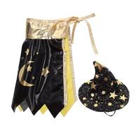 Ciieeo Adjustable Cat Cosplay Costume with Black and Star Wizard Hat and Cape Soft Comfortable Pet Halloween Outfit for Cats and Small Animals Easy Dress-up Cloak for Festive Cosplay
