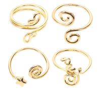 Ciieeo Adjustable Open Toe Rings Set Small Toe Rings Foot Jewelry Collection for Women 4pcs in Golden Brass with Unique Design, for Summer Beach Wear