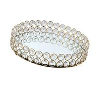 Ciieeo Alloy Candle Display Tray Metal Candlestick with Glass Surface, Elegant Golden Colour, Delicate Fashion Design, Decorative Effect and Easy to Fix The Candle for Wedding Candlelight