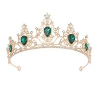 Ciieeo Alloy Green Rhinestone Queen Crown Wedding Hair Accessory Classic Bridal Tiara for Women Vintage Headband