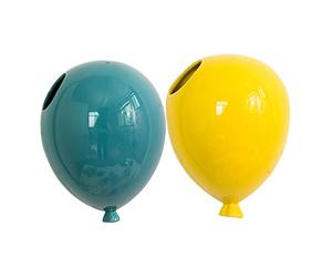 Ciieeo Balloon Pendant Wall Hanging Decor 13.5X10X7Cm Ceramic with Comfortable Hand Touch, Creative Handmade Blue and Yellow Wall Ornament for Home and Bedroom Decoration