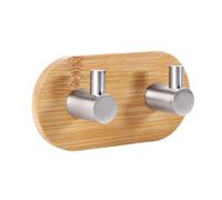 Ciieeo Bamboo Traceless Stainless Steel Double Hook Hanger Self Adhesive | Wall Mounted, No Drill Setup, for Renters and Office Staff, Hang Leashes, Hats, Shower or Kitchen