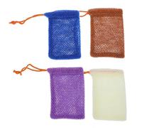 Ciieeo Bath Exfoliating Towel and Soap Storage Pouches 4Pcs Set in Purple, Blue, Coffee, Beige for Home Shower and Skin Scrubbing