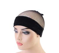 Ciieeo Black Velvet Wig Headband with Adjustable Hook-and-loop Airy and Non-irritating Mesh Wig Fixing Band for Long and Curly Hair for Secure Wear