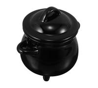 Ciieeo Black Witch Cauldron Mug Ceramic Candy Holder with Lid Halloween Party Decoration Trick Treat Favor Fantasy Themed Soup Bowl Pot for Experience