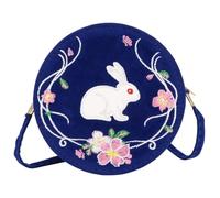 Ciieeo Blue Corduroy round Embroidery Cross Body Bag | Chinese Antique Style, Comfortable Shoulder Carry, Sundries Storage, Dried Flowers Packaging, Unique Elegant Look