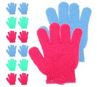 Ciieeo Body Scrubber Exfoliating Gloves 14 Pcs Five Finger Bath Mitts Assorted Colors Yellow White Purple Green Orange Pink Sky Blue for Spa and Shower